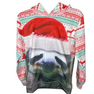 Festive Sloth Print Sweater Hoodie Christmas